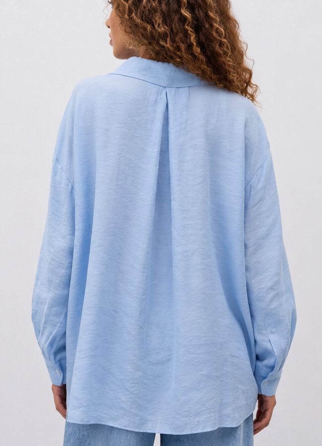 Açık Mavi Renk Kadın Modal Karışımlı Oversize Gömlek - 4
