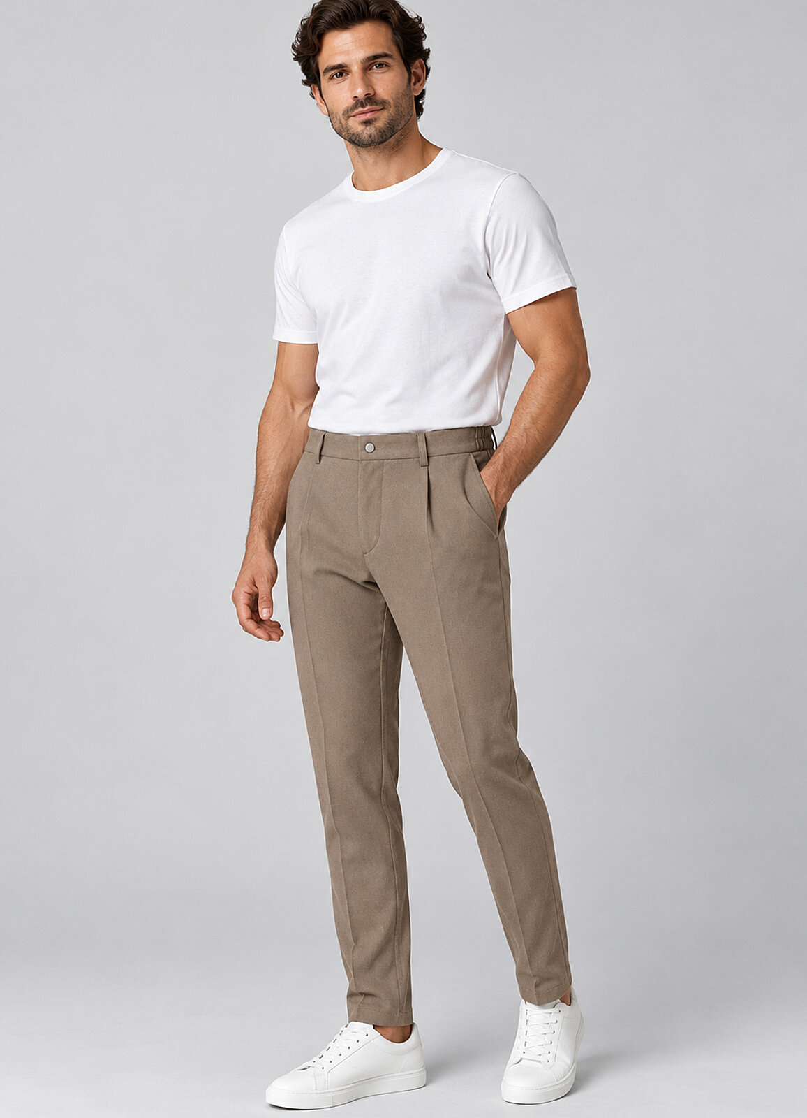 Bej Renk Erkek Çıtçıtlı Jogger Pantolon - 1
