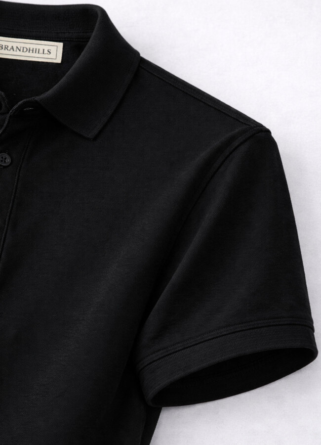 Siyah Renk Pamuk Karışımlı Polo Yaka T-Shirt - 4