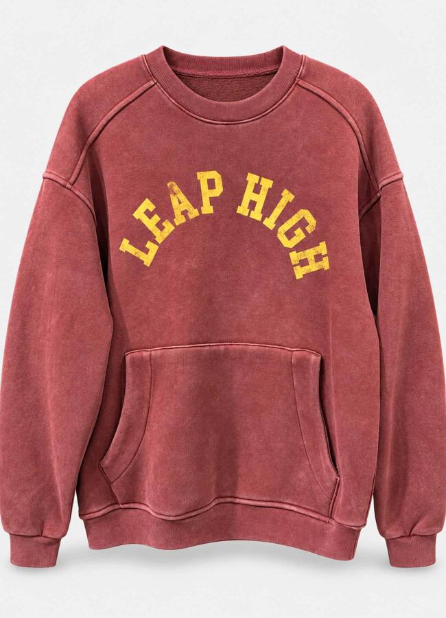 Bordo Renk Kadın Vintage Yıkamalı Baskılı Oversize Sweatshirt