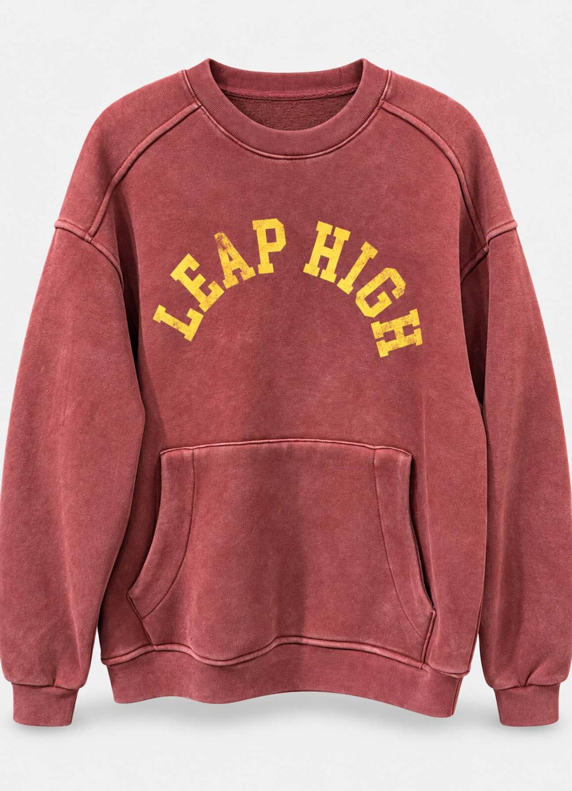 Bordo Renk Kadın Vintage Yıkamalı Baskılı Oversize Sweatshirt