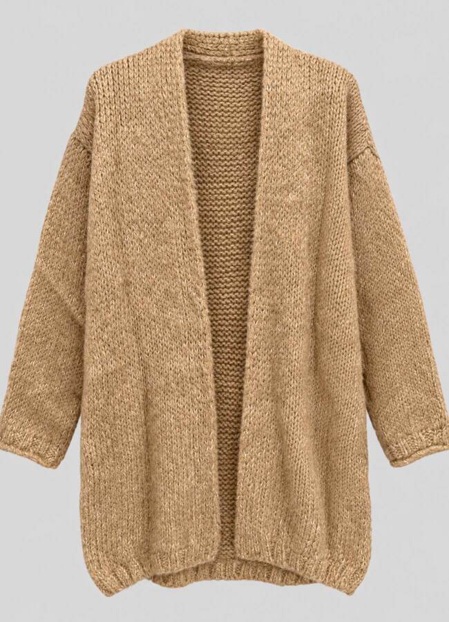 Camel Renk Kadın Yumuşak Dokulu Oversize Hırka