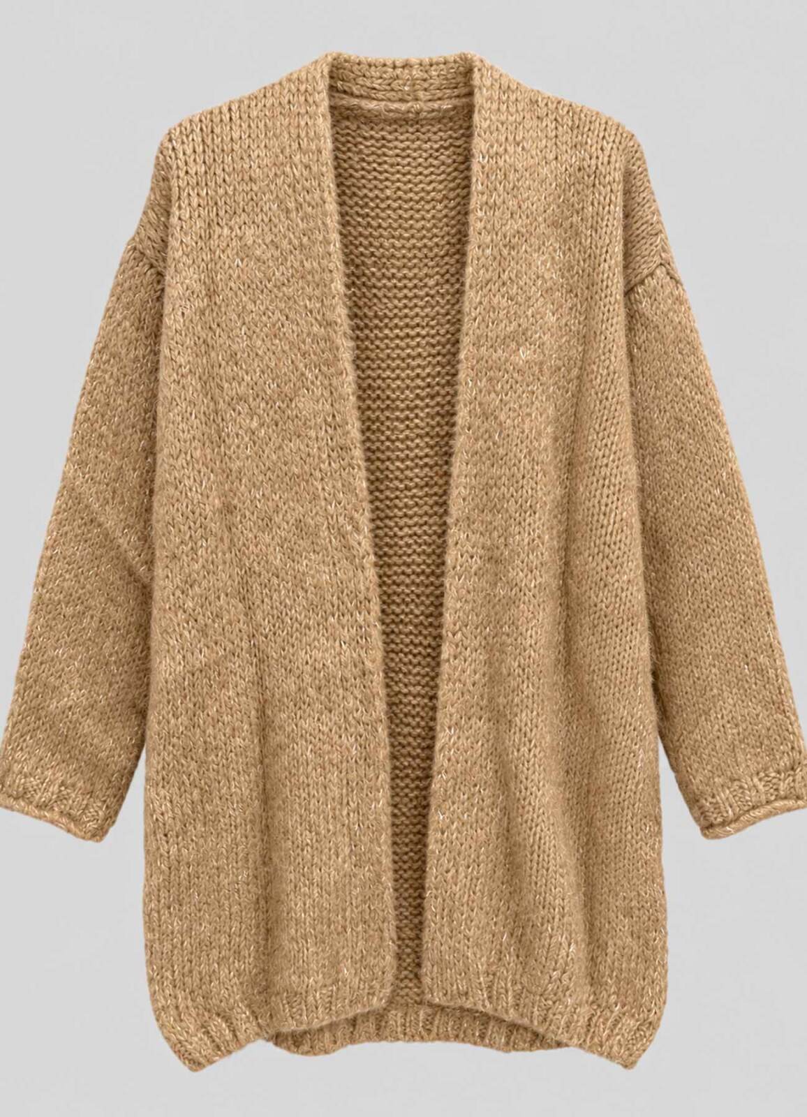 Camel Renk Kadın Yumuşak Dokulu Oversize Hırka