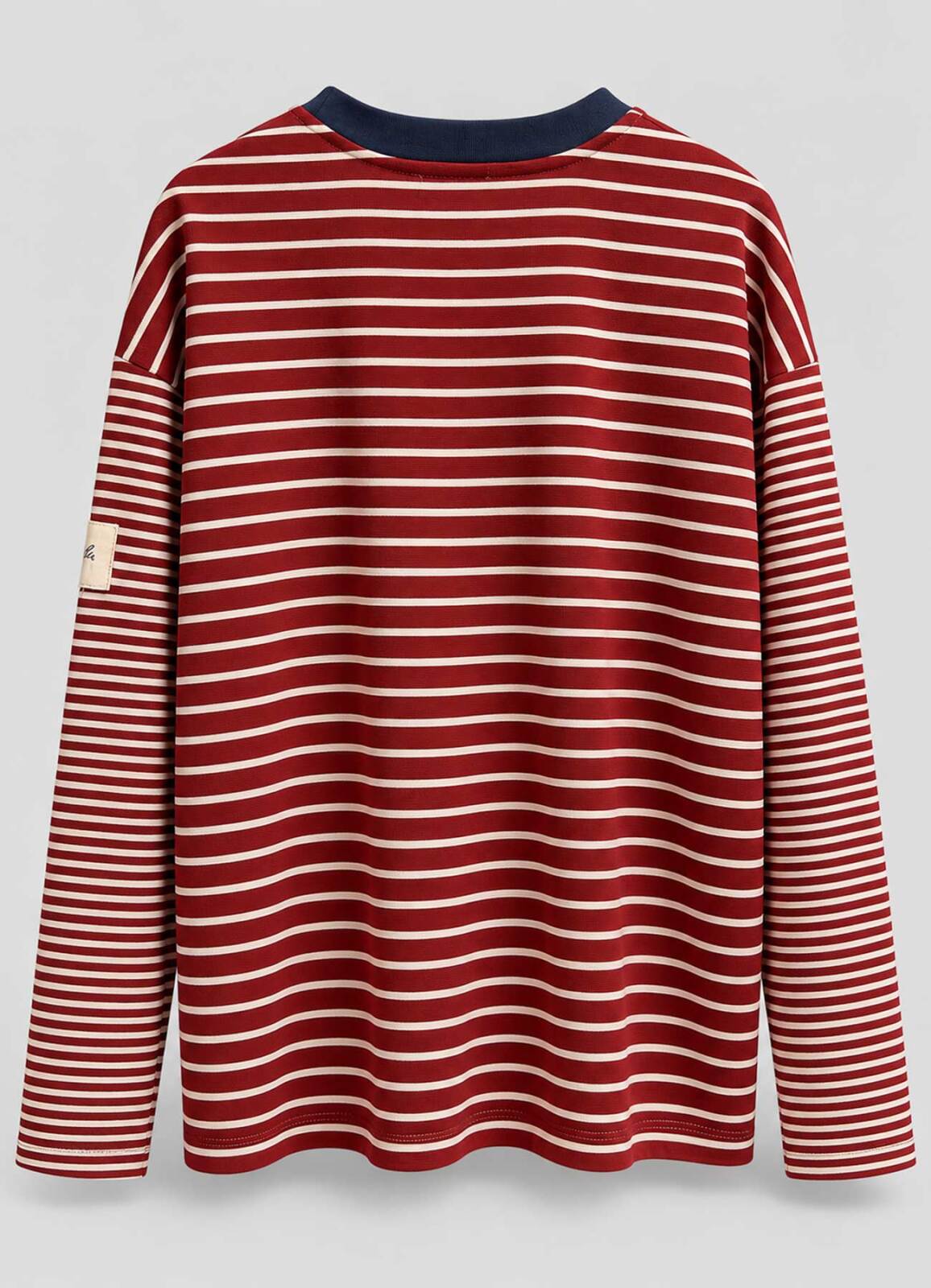 Ekru - Kırmızı Renk Erkek Çizgili Oversize Sweatshirt - 3