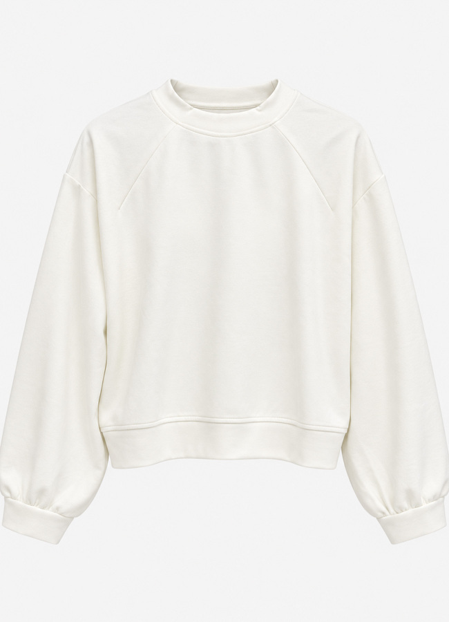 Ekru Renk Örme Bisiklet Yaka Sweatshirt