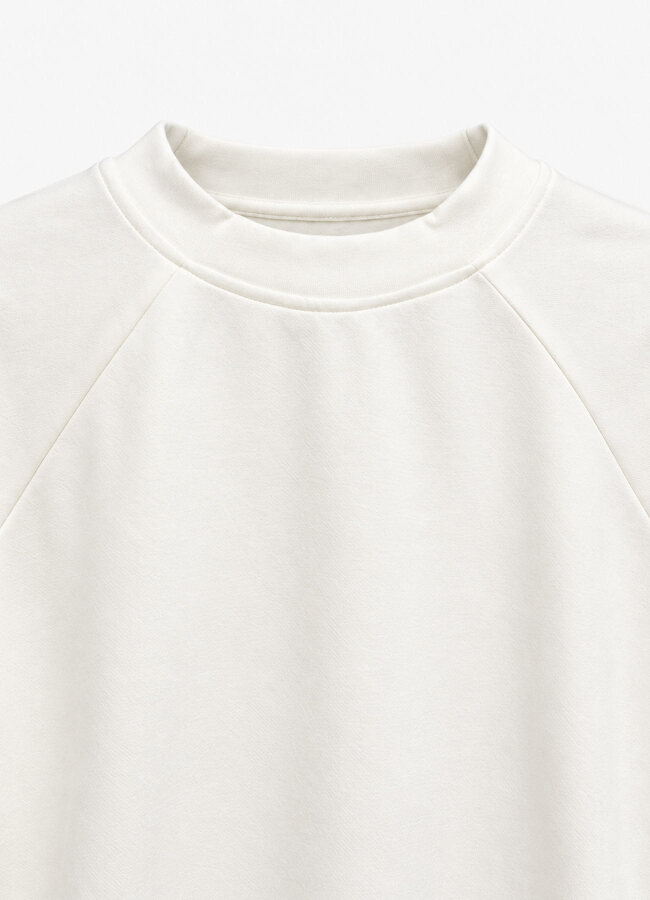 Ekru Renk Örme Bisiklet Yaka Sweatshirt - 2