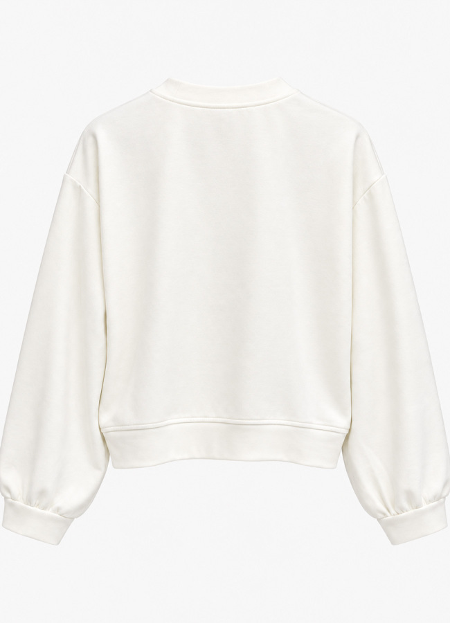 Ekru Renk Örme Bisiklet Yaka Sweatshirt - 3