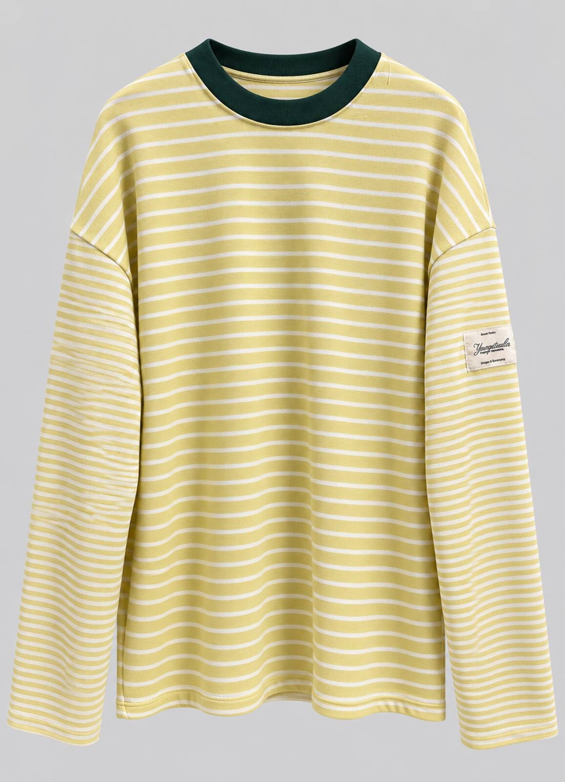 Ekru - Sarı Renk Erkek Çizgili Oversize Sweatshirt