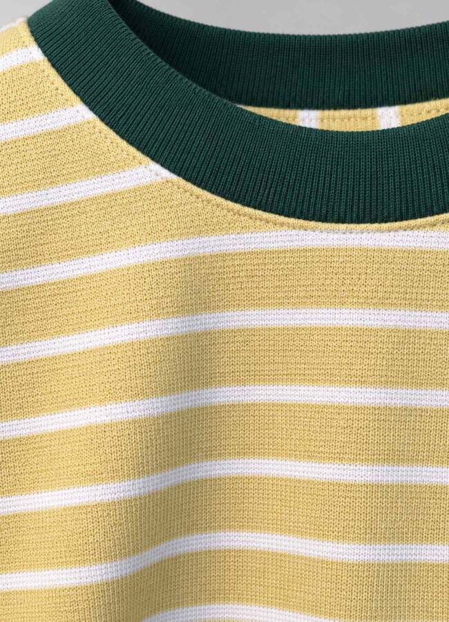 Ekru - Sarı Renk Erkek Çizgili Oversize Sweatshirt - 3