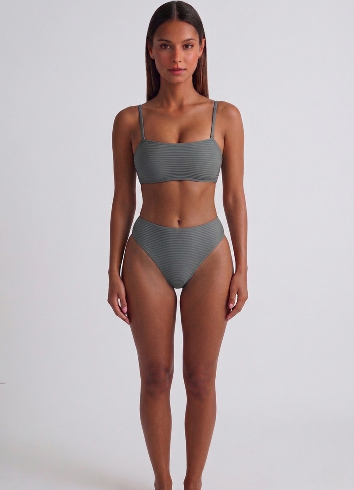 Gri Renk Fitilli Bikini Takımı