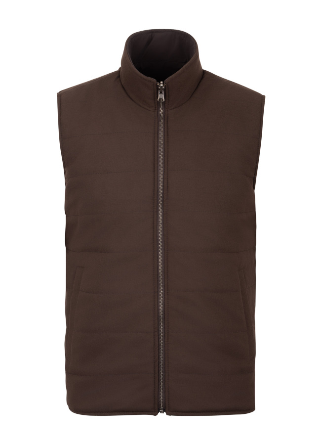 Kahve Renk Erkek Çift Taraflı Polyester & Yün Yelek