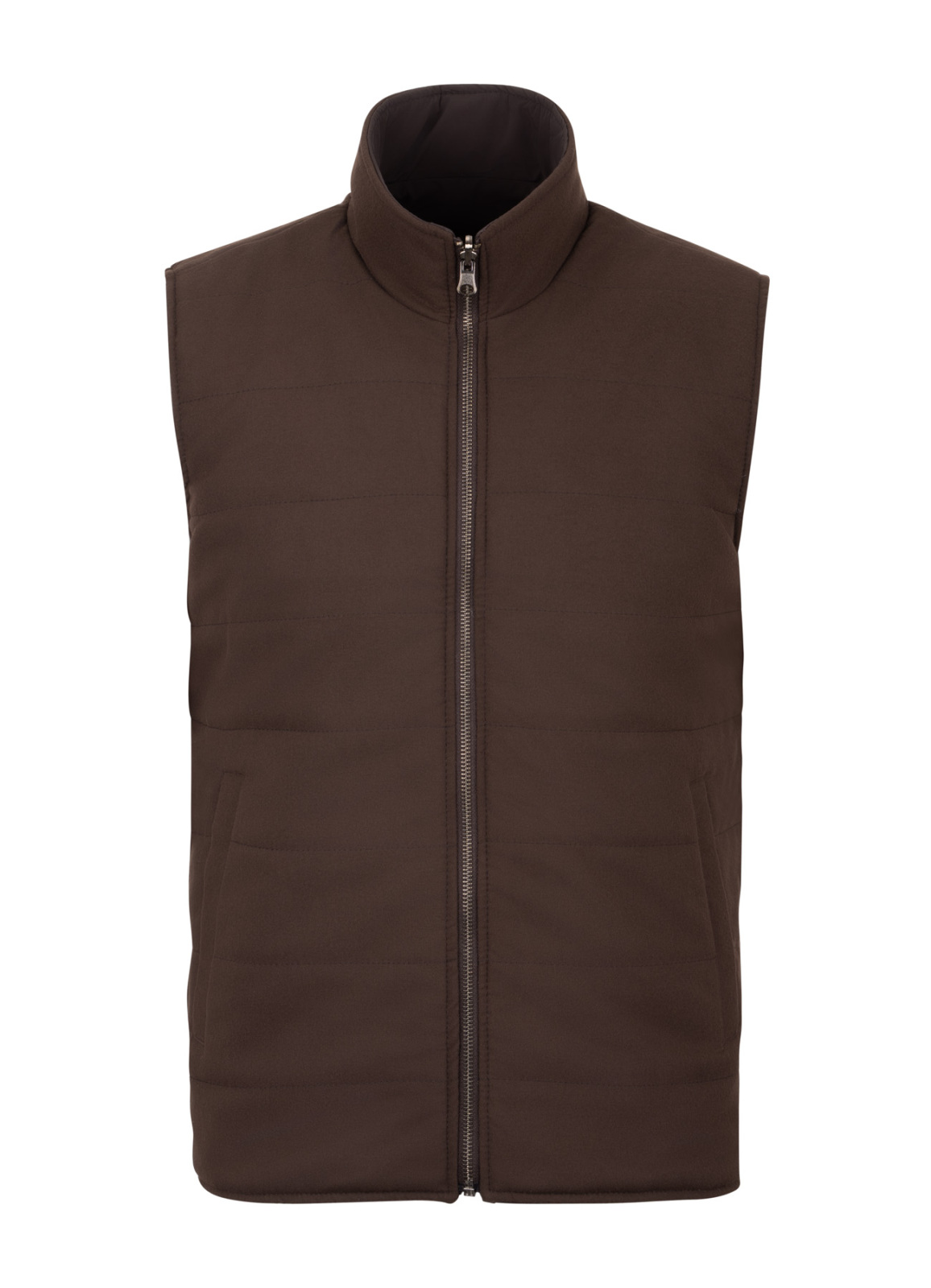 Kahve Renk Erkek Çift Taraflı Polyester & Yün Yelek