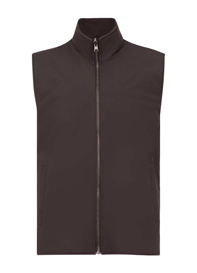 Kahve Renk Erkek Çift Taraflı Polyester & Yün Yelek - 4