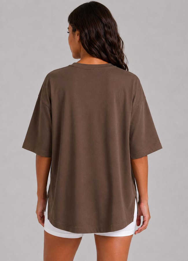 Kahve Renk Kadın Oversize Modal Tshirt - 3
