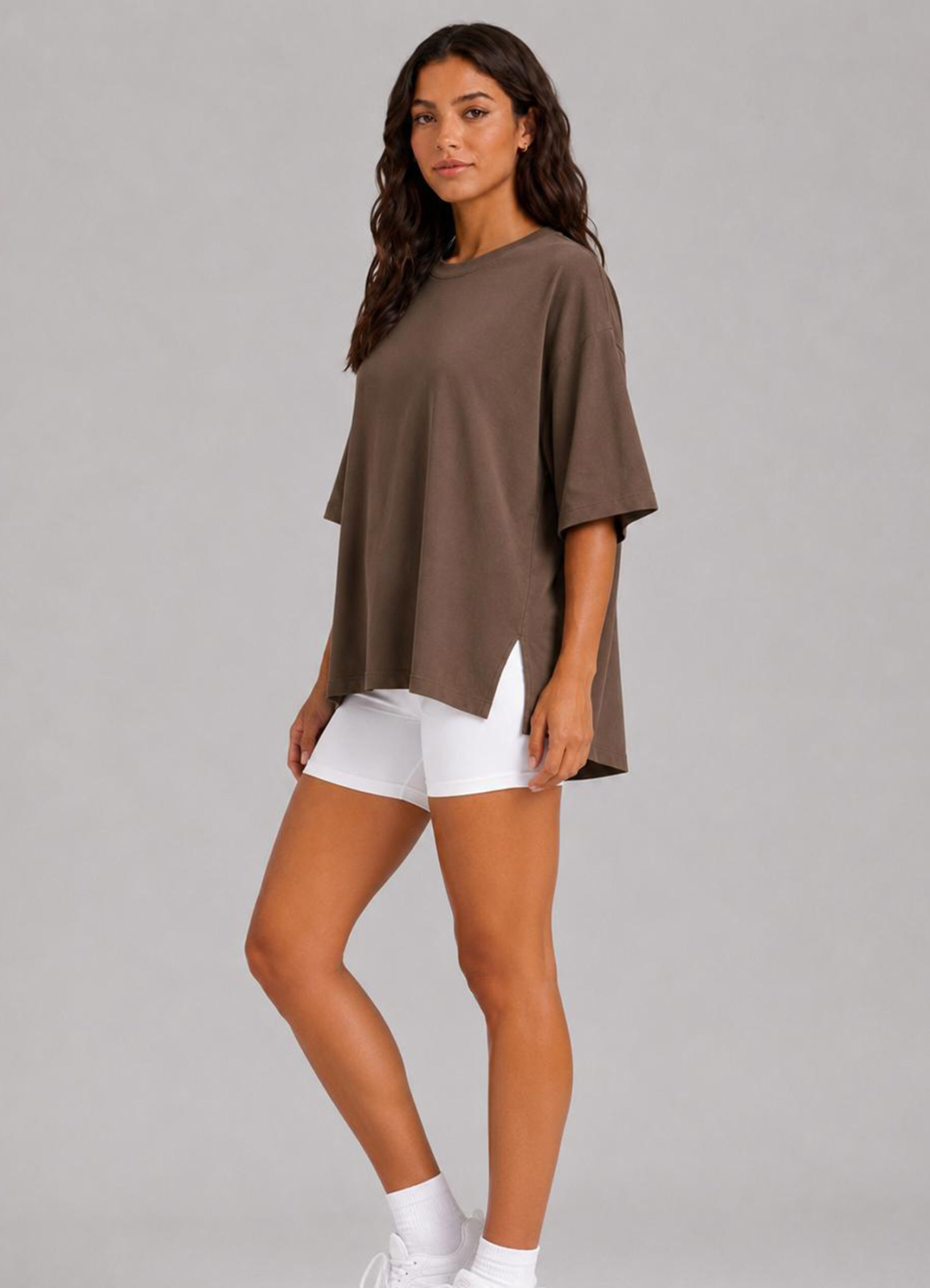 Kahve Renk Kadın Oversize Modal Tshirt - 4