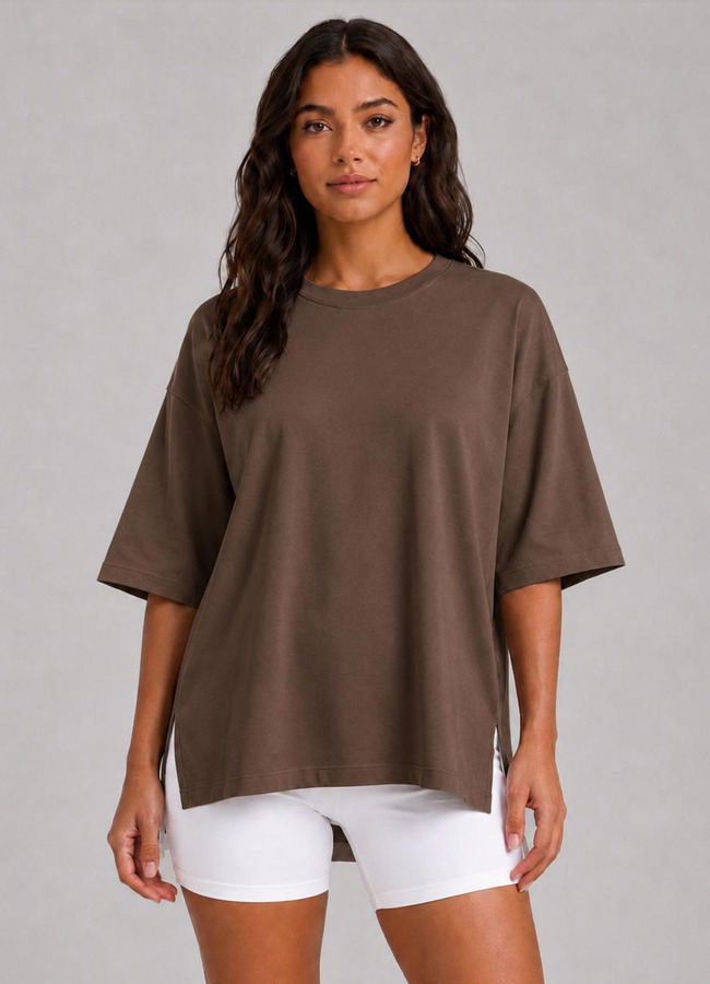 Kahve Renk Kadın Oversize Modal Tshirt - 5