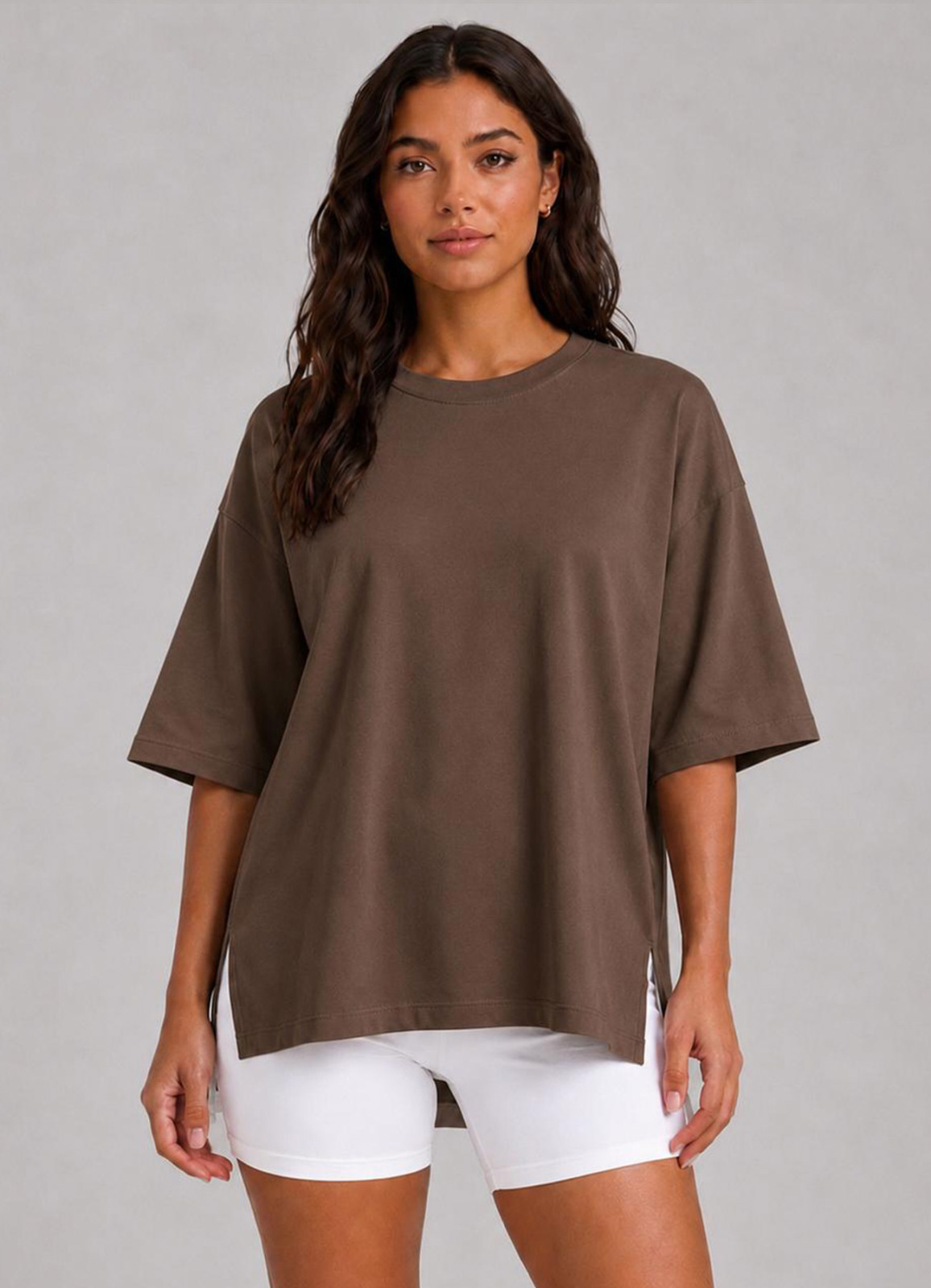 Kahve Renk Kadın Oversize Modal Tshirt - 5