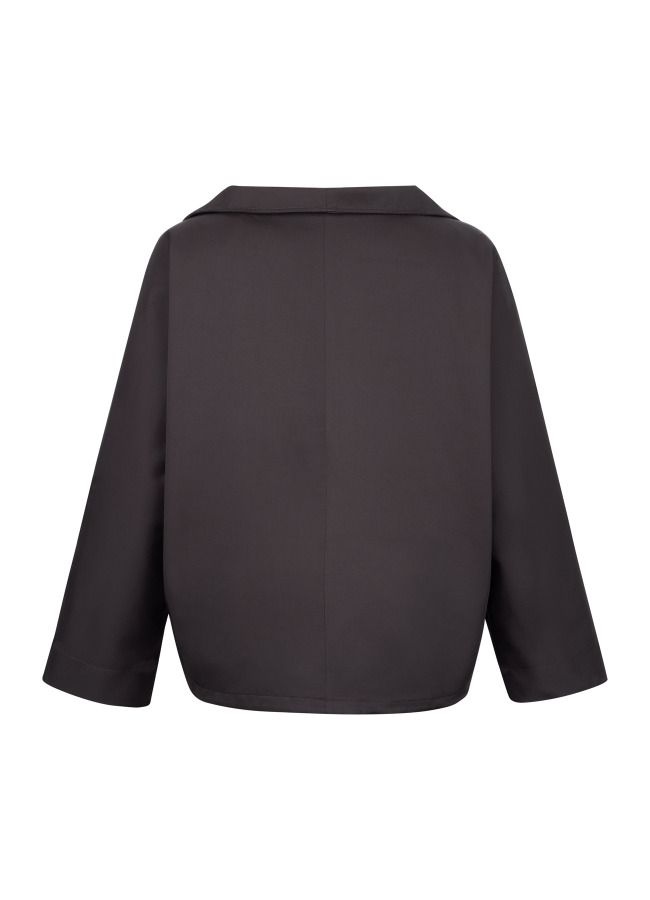 Kahve Renk Kadın Yüksek Yakalı Oversize Kısa Ceket - 3
