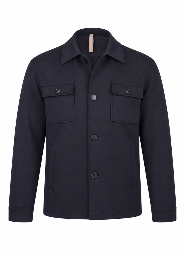 Lacivert Renk Erkek Çelik Örme Düğmeli Overshirt