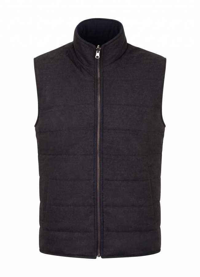 Lacivert Renk Erkek Çift Taraflı Polyester & Yün Yelek - 4
