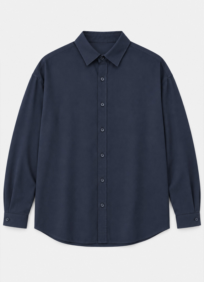 Lacivert Renk Erkek Tencel Karışımlı Gömlek - 2