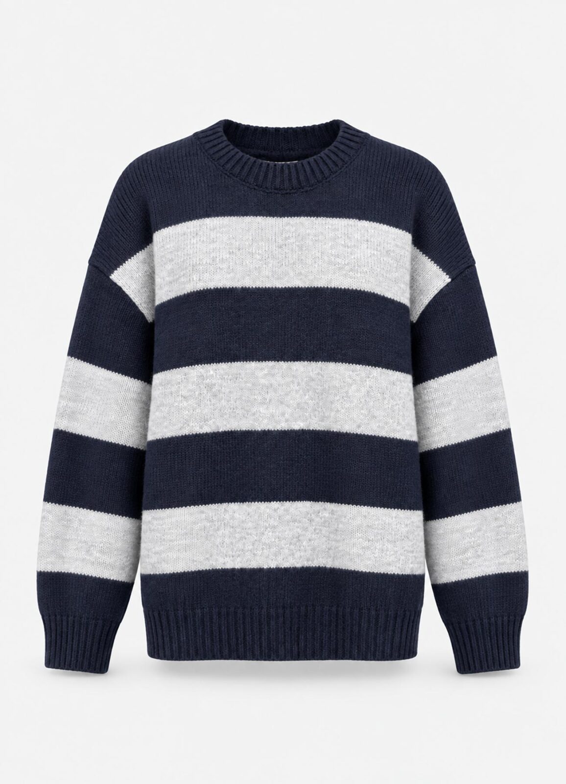 Lacivert Renk Kadın Oversize Çizgili Triko - 2