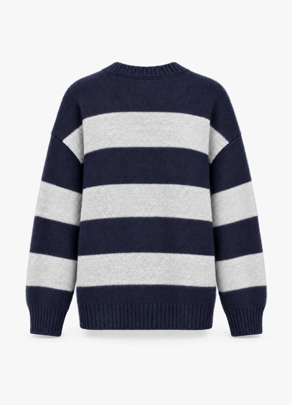 Lacivert Renk Kadın Oversize Çizgili Triko - 4