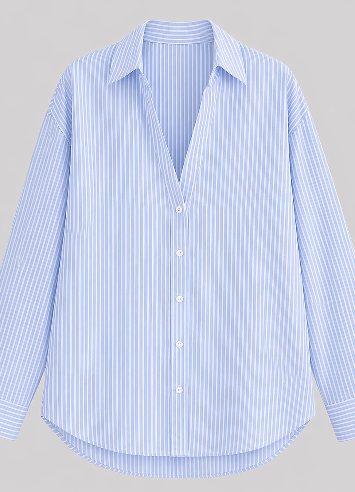 Mavi - Beyaz Renk Çizgili Oversize Modal Gömlek