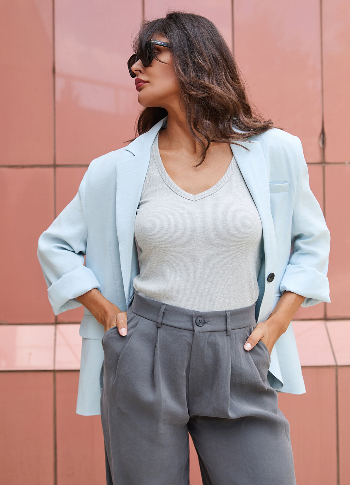 Mavi Renk Kadın Modal Oversize Blazer Ceket - 5