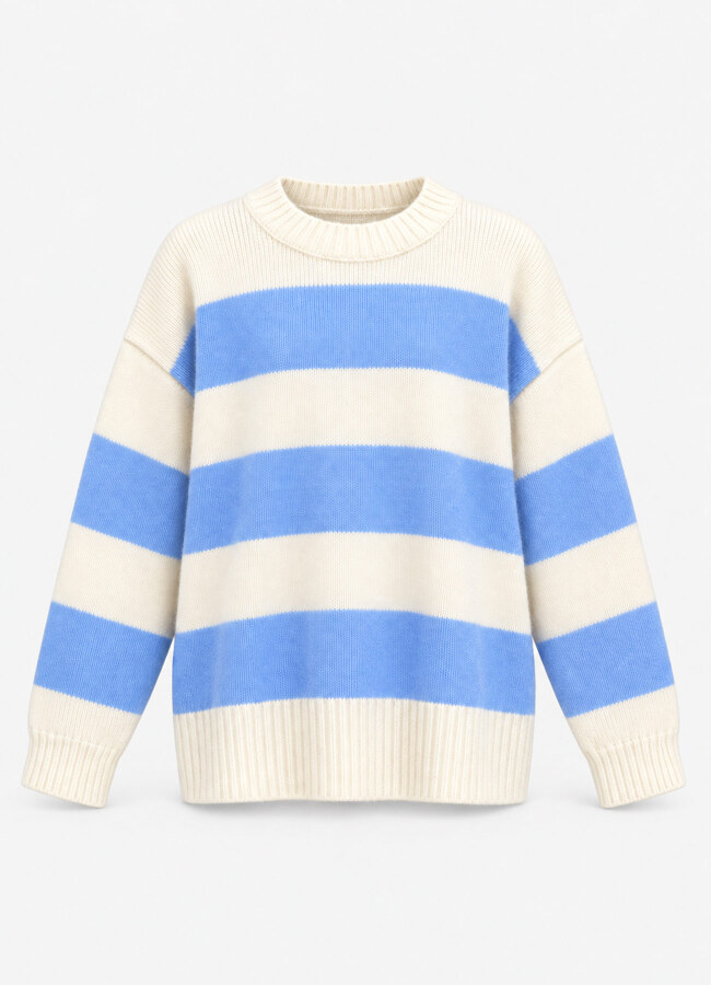Mavi Renk Kadın Oversize Çizgili Triko - 2