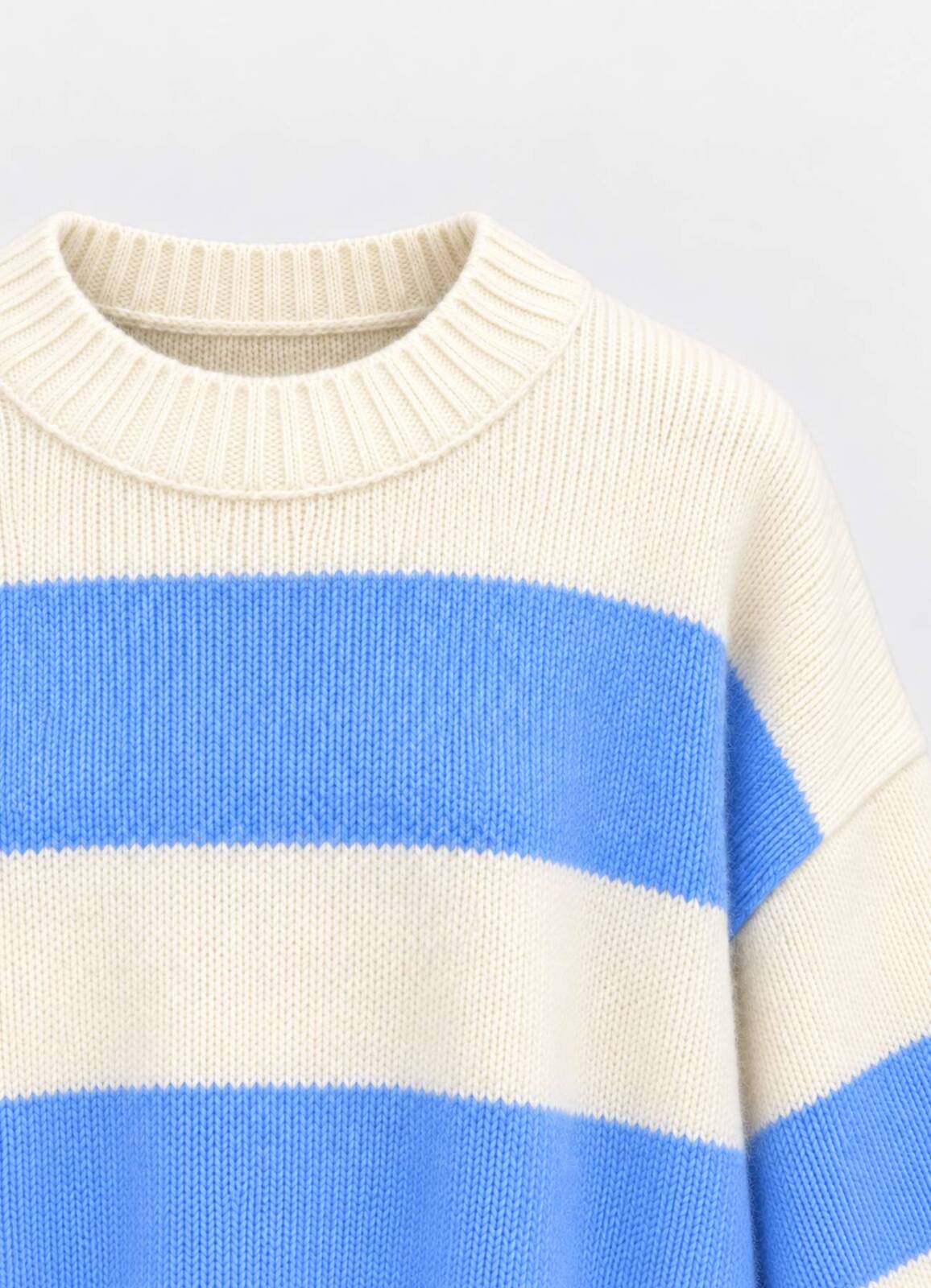 Mavi Renk Kadın Oversize Çizgili Triko - 3