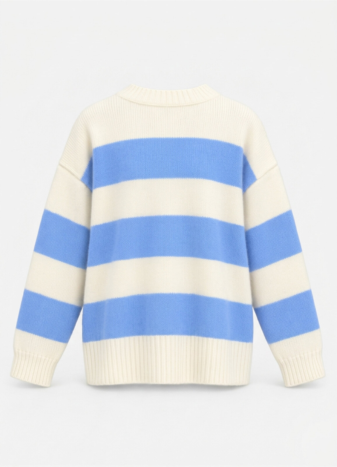 Mavi Renk Kadın Oversize Çizgili Triko - 4
