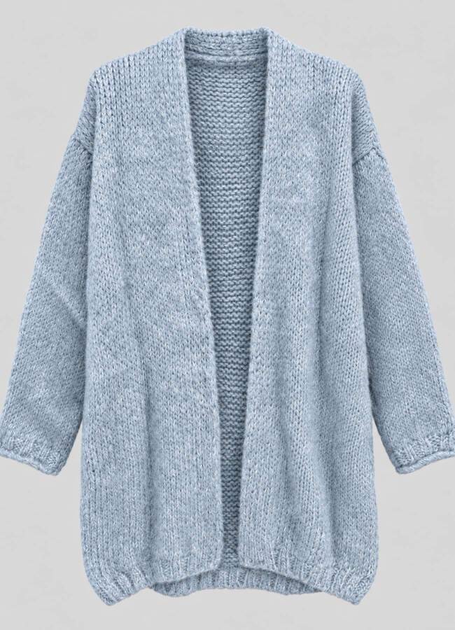 Mavi Renk Kadın Yumuşak Dokulu Oversize Hırka