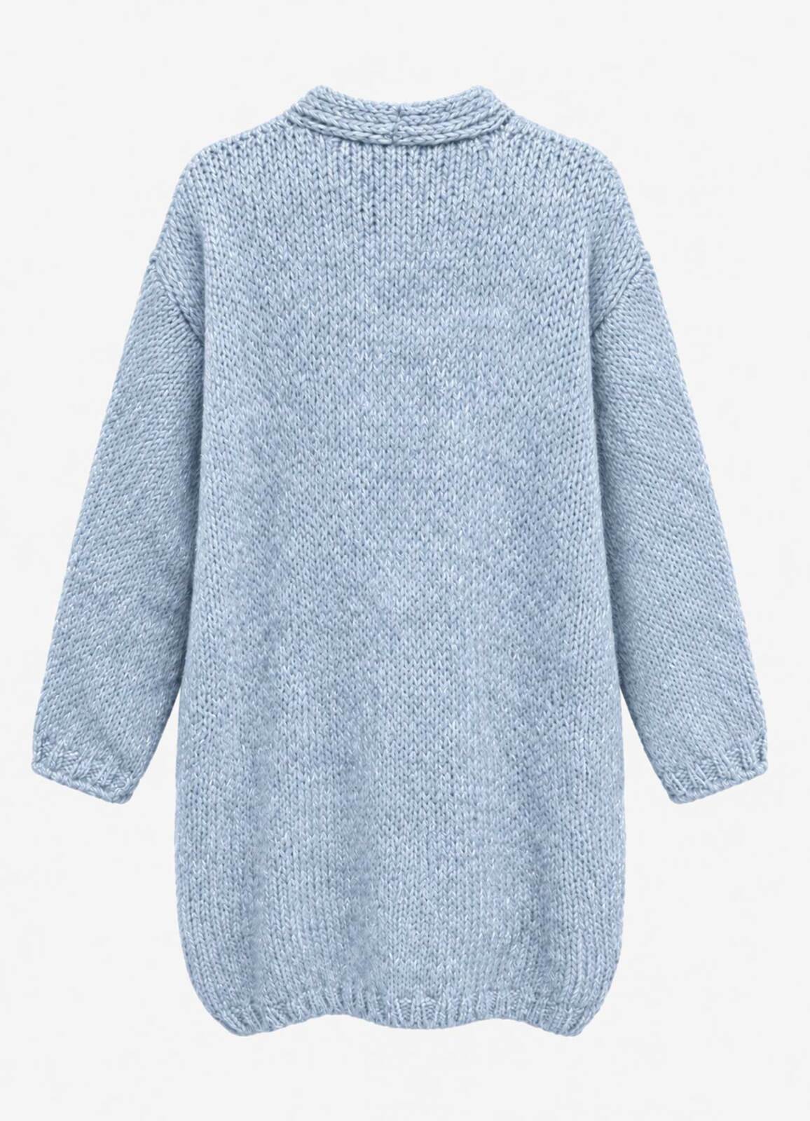 Mavi Renk Kadın Yumuşak Dokulu Oversize Hırka - 3