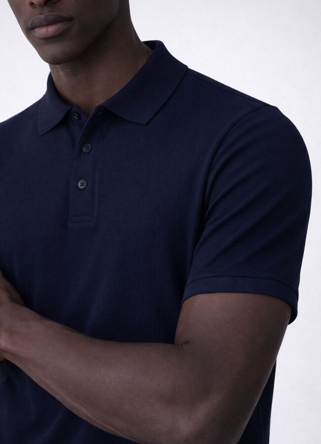 Lacivert Renk Pamuk Karışımlı Polo Yaka T-Shirt - 4