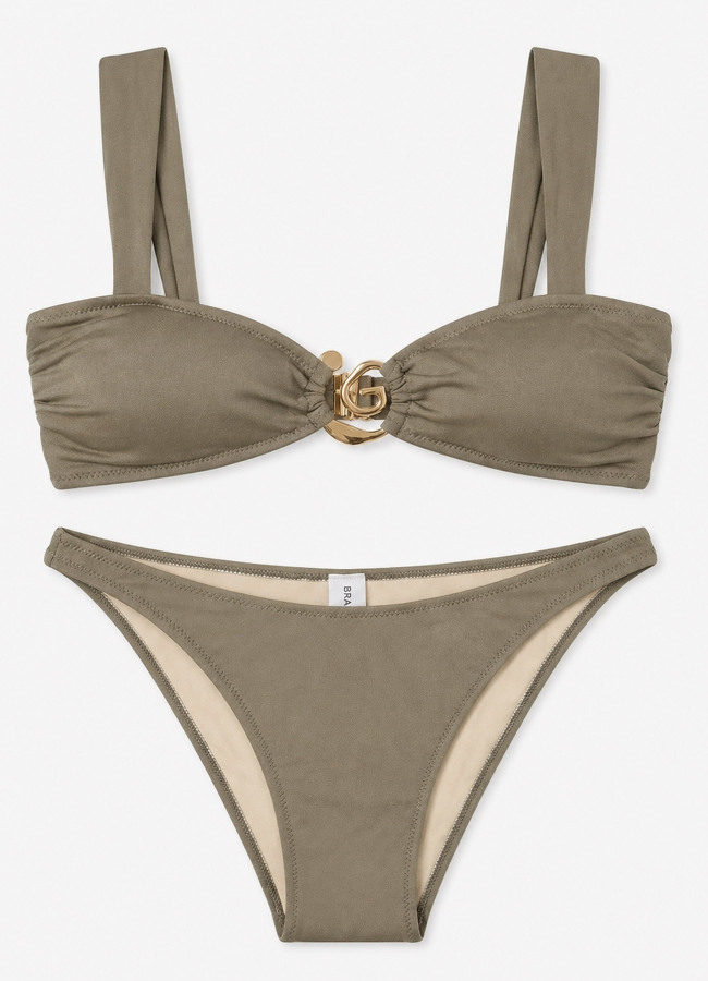 Olive Renk Tokalı Straplez Geniş Askılı Bikini Takımı - 1