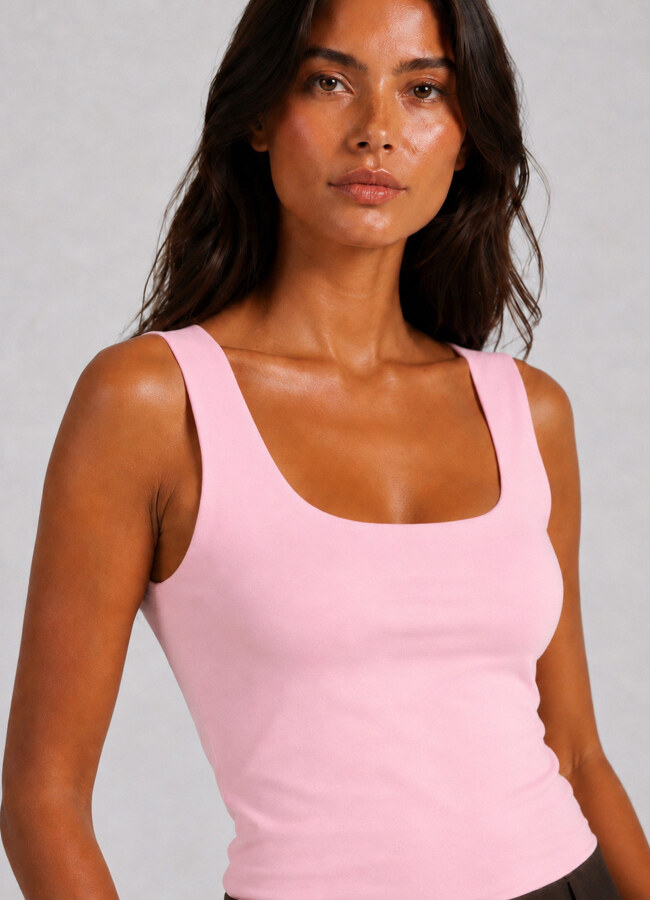 Pembe Renk Çift Kat U Yaka Basic Atlet