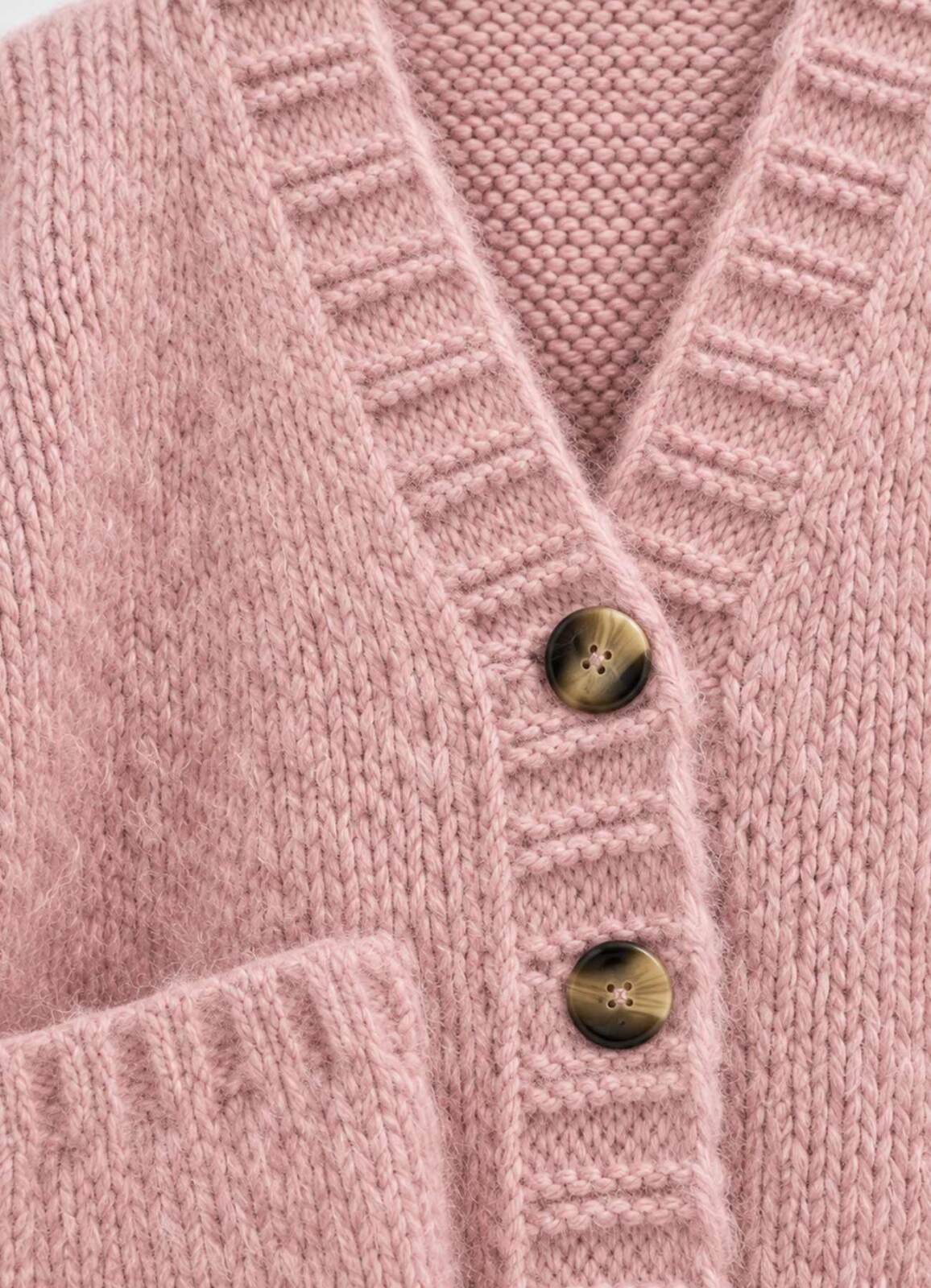 Pembe Renk Kadın Yumuşak Dokulu Oversize Düğmeli Hırka - 2