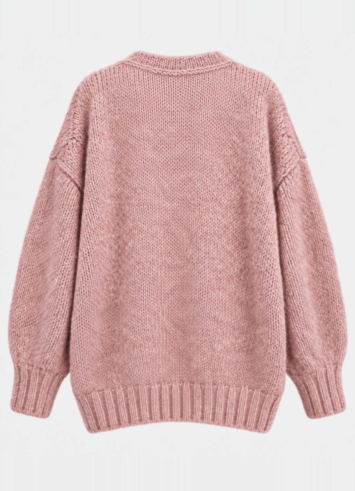 Pembe Renk Kadın Yumuşak Dokulu Oversize Düğmeli Hırka - 4