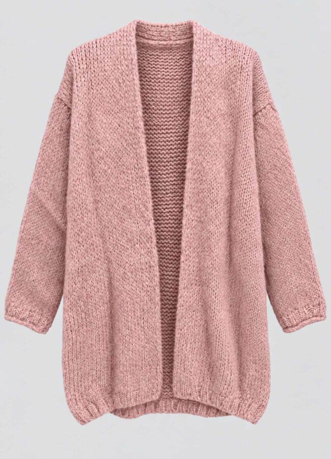 Pembe Renk Kadın Yumuşak Dokulu Oversize Hırka