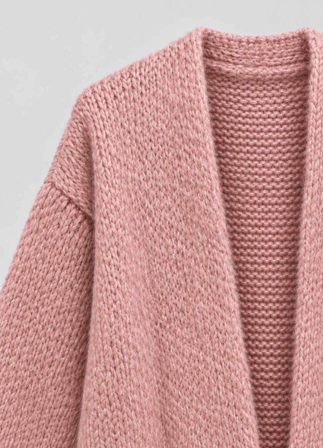 Pembe Renk Kadın Yumuşak Dokulu Oversize Hırka - 2