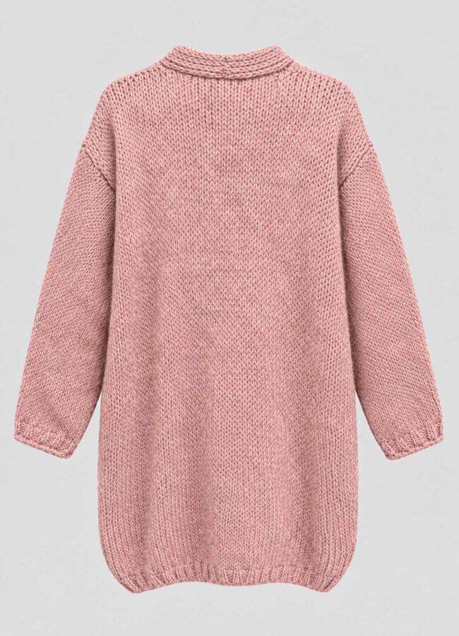 Pembe Renk Kadın Yumuşak Dokulu Oversize Hırka - 3