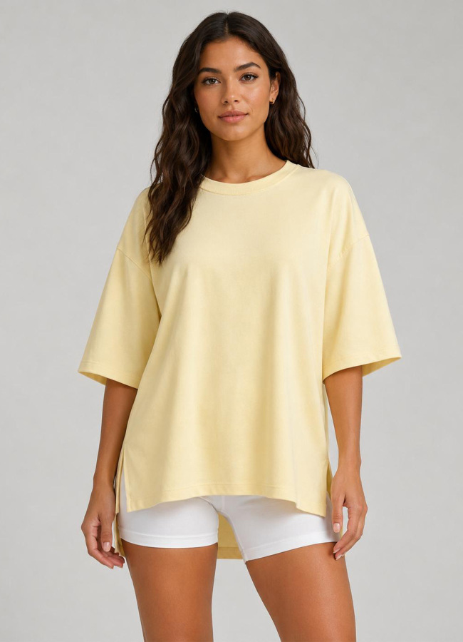 Sarı Renk Kadın Oversize Modal Tshirt - 2