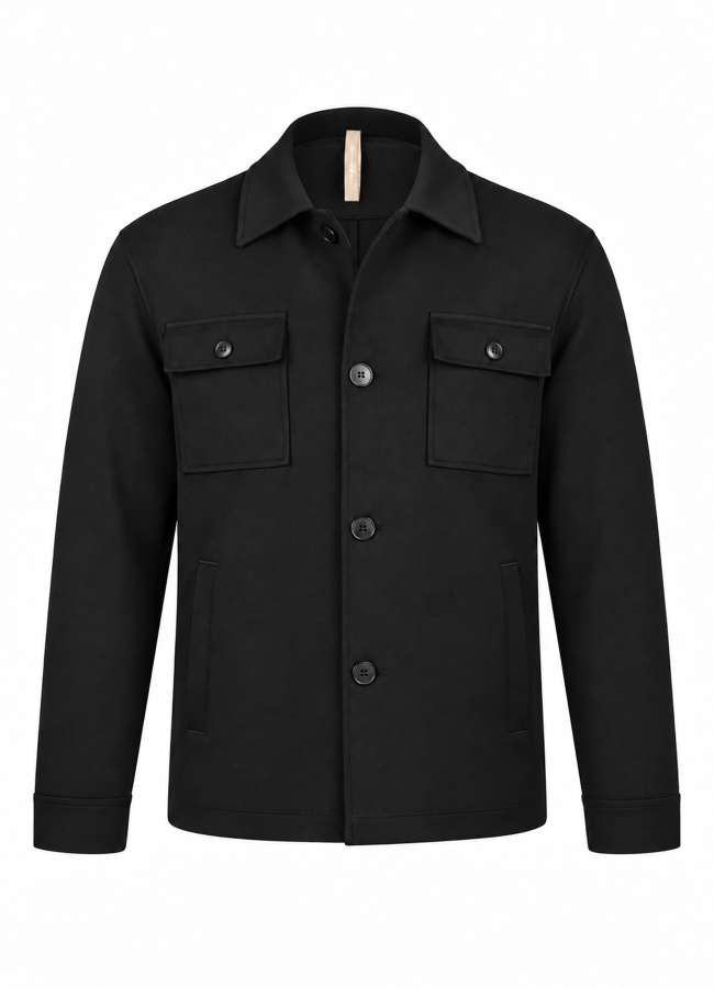 Siyah Renk Erkek Çelik Örme Düğmeli Overshirt 