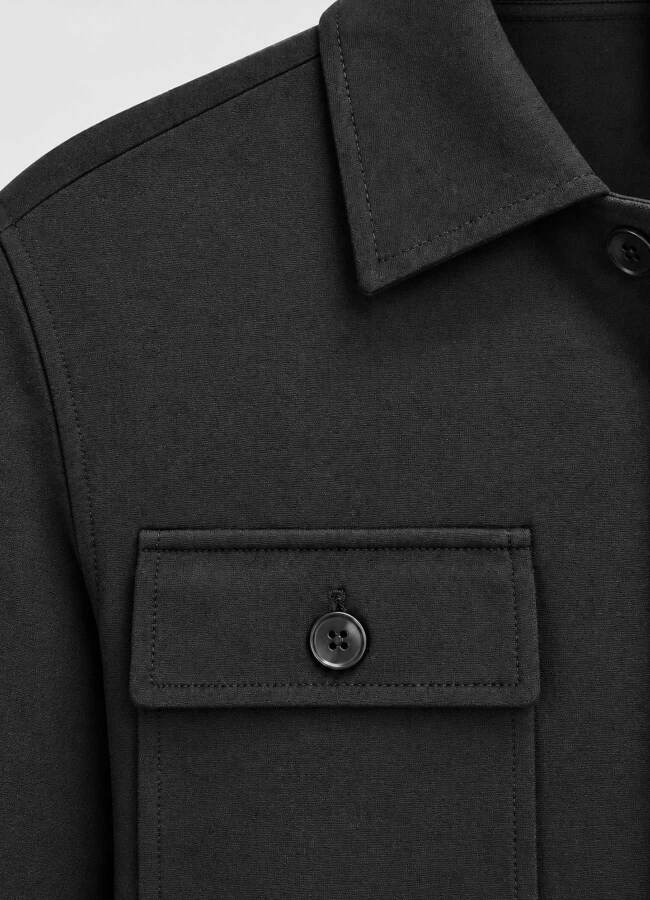 Siyah Renk Erkek Çelik Örme Düğmeli Overshirt - 2