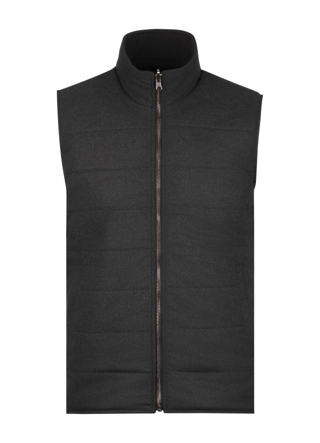 Siyah Renk Erkek Çift Taraflı Polyester & Yün Yelek