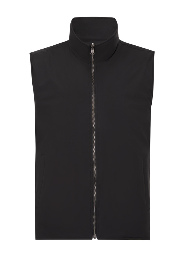 Siyah Renk Erkek Çift Taraflı Polyester & Yün Yelek - 4