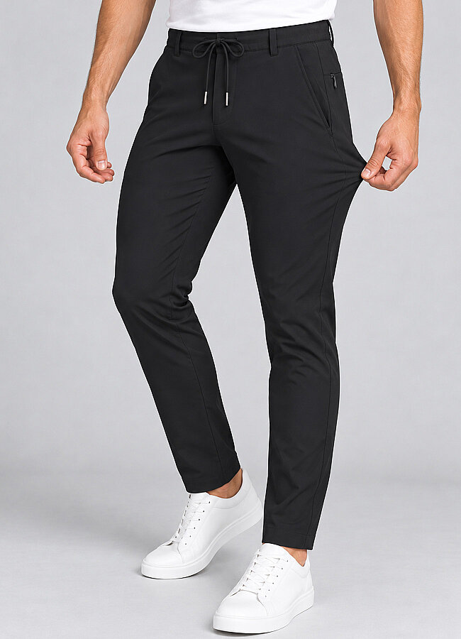 Siyah Renk Erkek Polyester Bağcıklı Teknik Pantolon