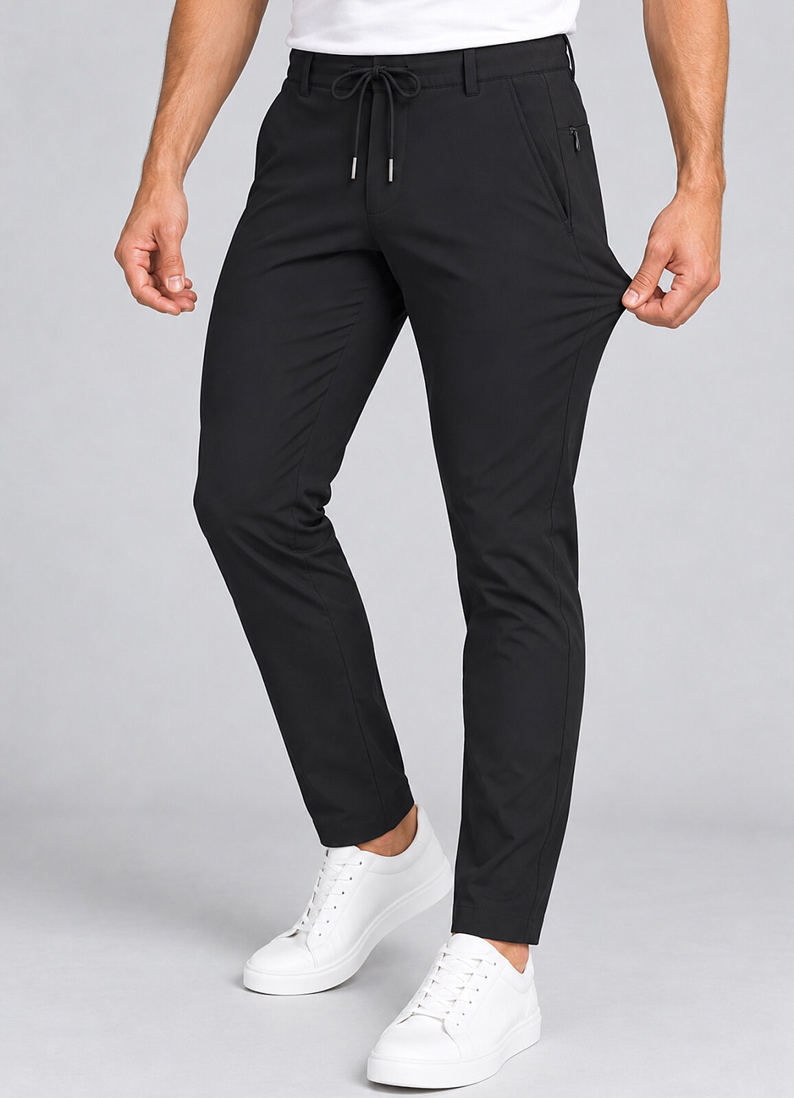 Siyah Renk Erkek Polyester Bağcıklı Teknik Pantolon - 1