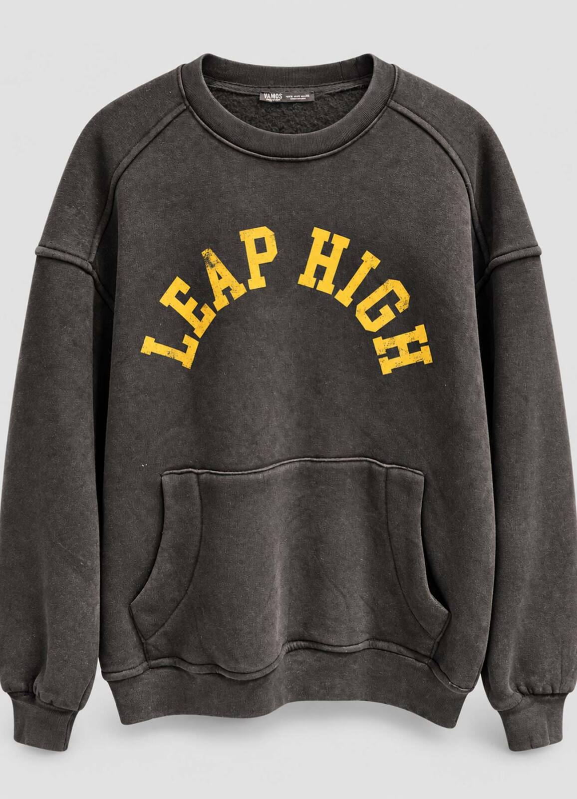 Siyah Renk Kadın Vintage Yıkamalı Baskılı Oversize Sweatshirt